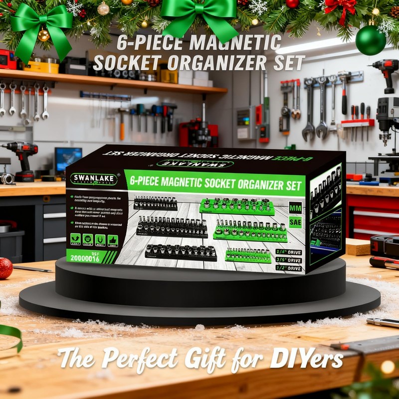 Magnetic Socket Organizer Set, 6-piece 1/4", 3/8", 1/2" SAE &