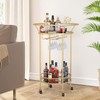 FLORA Round Black Rolling Bar Cart Wine Rack and Lockable