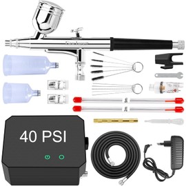 Powate 40 PSI Airbrush Set Dual Action Multi Funzione Airbrush Set con compressore portatile per decorazione torte, trucco, artigianato, nail art, modellazione tatuaggio, pittura