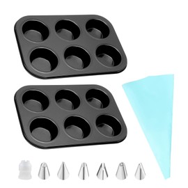 Hahhhha 2 Pcs 6 Cup Muffin Pan Set,Non Stick Muffin Baking Tray,Heat Resistant Cupcake Tray, Easy to Use Mince Pie Baking Tray,Baking Tray for Pudding Pie,Cupcake,Muffin,Brownie ﻿