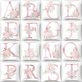 Tillskuch Pink Cushion Covers Cute Alphabet Decorative Throw Pillow Cover Square Letter Pillow Protectors for Sofa Couch Bedroom Chair Home Decor 45cm x 45cm(V)