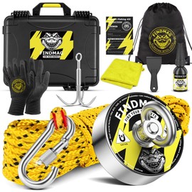 FINDMAG Magnet Fishing Kit, 1000 lbs Strong N52 Magnet for Fishing, Diameter 2.95inch(75mm) with Case, Gloves, 65ft Rope, Backpack, Scraper, 10 Pcs Complete Set