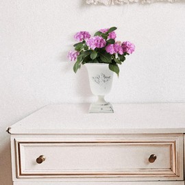 POPETPOP Tall Urn Vase Retro White Metal Urn Planter Rustic Farmhouse Flowerpot for French Country Style Home Table Decor