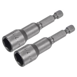 sourcing map Quick-Change Nut Driver Bit, 7/16" Hex Shank 1/4" Magnetic Nut Setter Drill Bits, 2.56" Length, SAE Sizes 2 Pcs