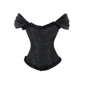 SOLY HUX Women's Off the Shoulder Corset Bustier Lace Up Boned Overbust Corset Bodyshaper Tops Pure Black Large