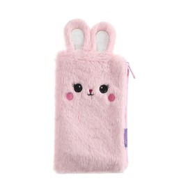 1PCS Plush Pencil Case, Rabbit Pink Fluffy Zip-up Pen Bag Holder Makeup Pouch Soft Stationery Storage Organizer Large Capacity Colored Writing Utensil Case School Supply Cute Coin Purse for Kids
