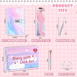 MHwan Diary with Lock Girl, Gift Set for Girls Aged 7 8 9 10 11 12 13 14 Years, Christmas, Birthday, Back to School Gifts, Student Gift Box Set