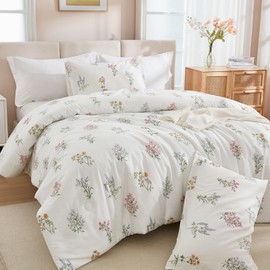 Cozaline Floral Comforter Set Queen Size 100% Cotton Bedding Sets Garden Flowers Printed Breathable Soft Comforter 3Pcs Reversible Botanical Flowers Comforter(Flower, Queen)