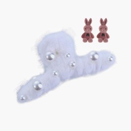 Plush Large Claw Hair Clips for Thick Hair Rabbit Ear Stud, Fuzzy Hair Clips for Women Girl, Nonslip Strong Hold Hair Claw Clip