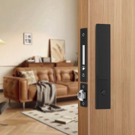 Pocket Door Lock with Handle, Heavy Duty Pocket Door Hardware, Space-Saving Hidden Sliding Door Pull, Privacy Lock Design, Fits Bathrooms, Bedrooms, Dressing Rrooms, Offices(Black,Privacy Type)