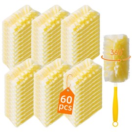 Senowi 60 Count 360° Heavy Duty Duster Refills Compatible with Swiffer, Large Size-Extra Thick Disposable Electrostatic Feather Duster Refill with 1 Short Handle for Furniture, Blinds, Ceiling Fans