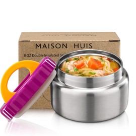MAISON HUIS 8oz Soup Thermo Wide Mouth Vacuum Insulated Thermo Jar, Leak Proof Stainless Steel Food Container for Hot&Cold Food Kids Lunch Soup for School Travel (Purple)