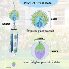 MUMTOP Wind Chimes for Outside-Glass Peacock Wind Chime - Deep Tone Windchimes Outdoors Unique for Patio,Garden,Yard,Home,Tree Decor