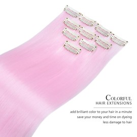 Rose bud Coloured Hair Extensions Clip in 10 pcs Straight Synthetic Hairpieces Highlights 21 Inch Light Pink Clip on Hair Extension for Women s Christmas Party