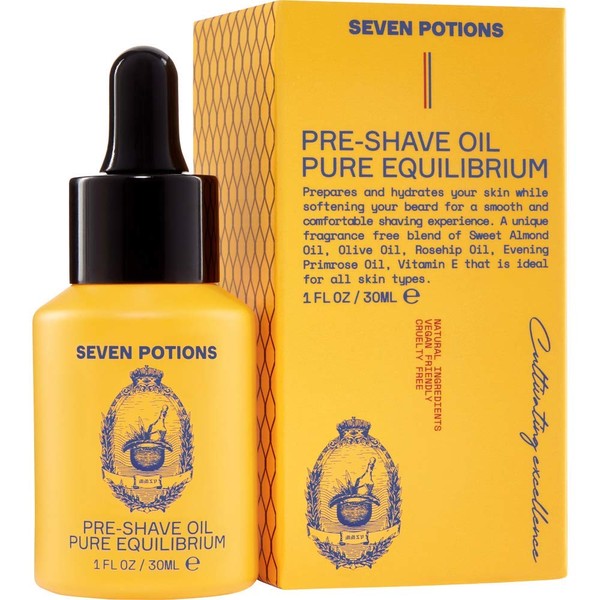 Seven Potions Pre-Shave Oil For Men — Ideal for Sensitive Skin, Helps Prevent Irritation, Lubricates and Protects Face — Natural, Vegan, Cruelty Free (1 Fl Oz)