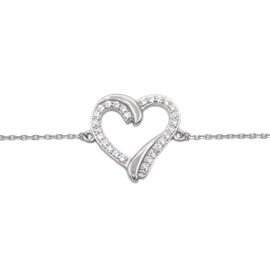 Ladies silver tone bracelet chain bracelet 925 sterling silver 27 Zirconia Heart Bracelet 19 cm