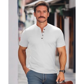 Ficerd 3 Pack Men's Henley T-Shirts Cotton Short Sleeve Casual Basic Tees Summer Loose Fit Oversized Solid Tops(Black, White, Khaki,Large)