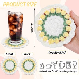 FYSUIMU Tulip Floral Cotton Crochet Coasters Colorful Flower Handmade Braided Drink Coasters Absorbent Cup Coasters for Spring Party Home Office Decor, Set of 4