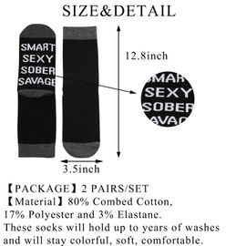 BDPWSS Smart Sexy Sober Savage Socks Addiction Recovery Gift Sober New Beginning Gift Recovery Addiction Warrior Support Gift (CA/US, Alpha, One Size, Regular, Regular, Sober Savage)
