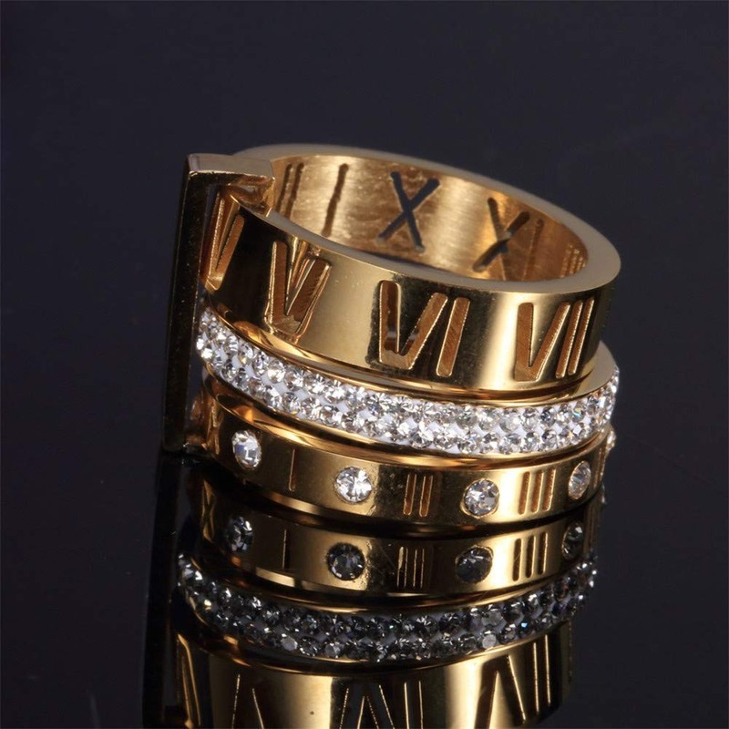 Jarlinwel Stainless Steel CZ Zirconia Roman Numeral Ring For Women