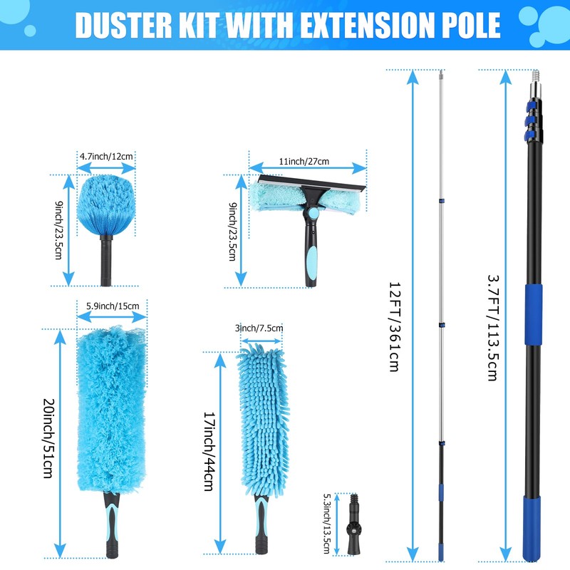 Hammrit 20 Foot High Reach Ceiling Duster Kit 3.6-12ft Extendable
