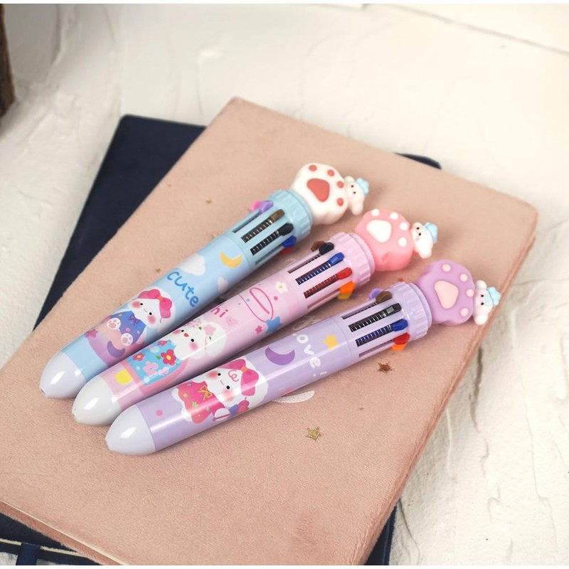 Clapoyis 3pcs 10 Colors Ballpoint Pen 0.5mm Animal Cat