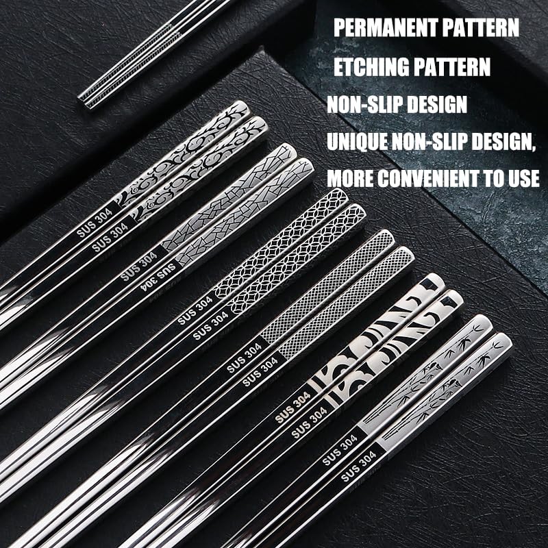 Metal Chopsticks Reusable 10 Pairs Stainless Steel Chopsticks Dishwasher Safe