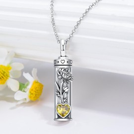 PELOVNY November Birthstone Birth Flower Urn Necklace for Ashes 925 Sterling Silver Chrysanthemum Cremation Jewelry Keepsake Memorial Gifts for Women