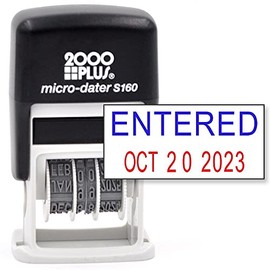 Cosco 2000 Plus Self-Inking Rubber Date Office Stamp with Entered Phrase Blue Ink & Date RED Ink (Micro-Dater 160), 12-Year Band