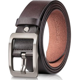 OVEYNERSIN Men Belt - 100% Genuine Leather casual Dress Belts Big Metal Buckle Adjustable Size designer Fashion Gifts (Brown, waist size 39"-45"(99-114cm))