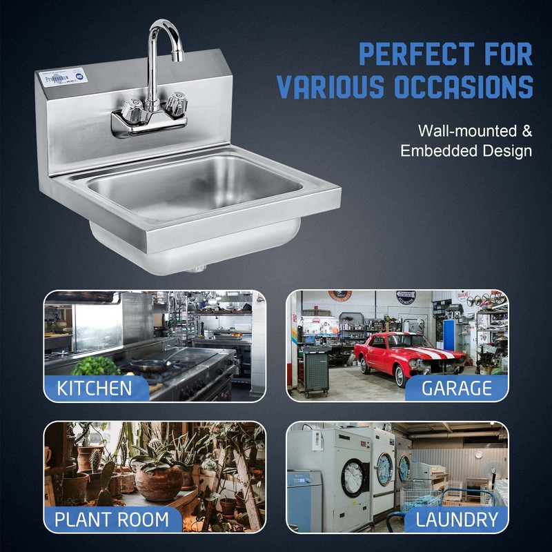 Profeeshaw Stainless Steel Sink Commercial Wall Mount Hand Washing Basin