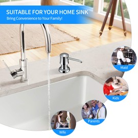 SVAVO Soap Dispenser for Kitchen Sink, Stainless Steel Sink Soap Dispenser Pump, Refill from the Top, Kitchen Soap Dispenser with Liquid Soap Bottle, for Sink Countertop Install (Chrome)