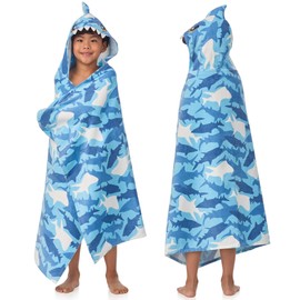 Saint Eve Kids 100% Cotton Hooded Towel for Kids and Toddlers - Soft and Super Absorbent Bath, Pool, Beach, Swim Towel Wrap - Blue Shark