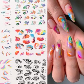 Ripple Nail Stickers Colorful Line Water Transfer Nail Decals Holographic Art Sticker Decal Exquisite Nail Art Design for Women DIY Supplies Manicure Decoration Nail Art Decal