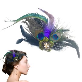 QOCUILC Feder Stirnbänder Pfau Kopfschmuck Kostüm Cocktail Vintage Zubehör für Damen, pfauenfedern, feder kopfschmuck