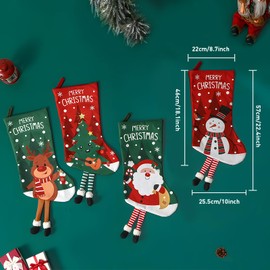 Santa Stocking for Filling Set of 4 Reindeer Santa Stocking Set Print Santa Socks Christmas Stocking 3D Christmas Stocking Large Santa Stocking Fireplace Christmas Stockings for Fireplace Christmas