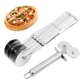 5 Wheel Pastry Cutter, Set of 2 Pizza Slicer, Multi-Round Dough Cutter Roller with Stainless Steel Double Cutter, Cookie Pastry Knife Divider with Handle, for Pizza Pies Waffles Dough Cookies