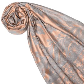 Lorenzo Cana Brand Men's Scarf Natural Fibre Opulent Pattern in Harmonious Colours with Fringes 70 cm x 200 cm, Apricot Pink Pastel Grey