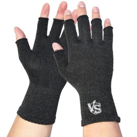 VITAL SALVEO CJ-5501 Fingerless Compression Gloves, Functional, Fingerless, Thimble, Gloves, Office, Outdoor, Sports, Exercise, Unisex, Left and Right Pair, gray (dark gray)