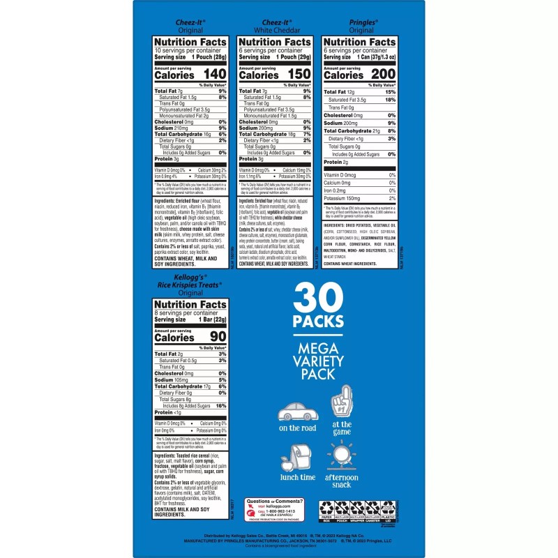 Cheez-It Kellogg's Mega Variety Pack 30.1oz Cheez It Pringles Rice