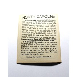 1972 VINTAGE GULF OIL NORTH CAROLINA STATE FLAG TRAVEL STICKER DECAL W / HISTORY