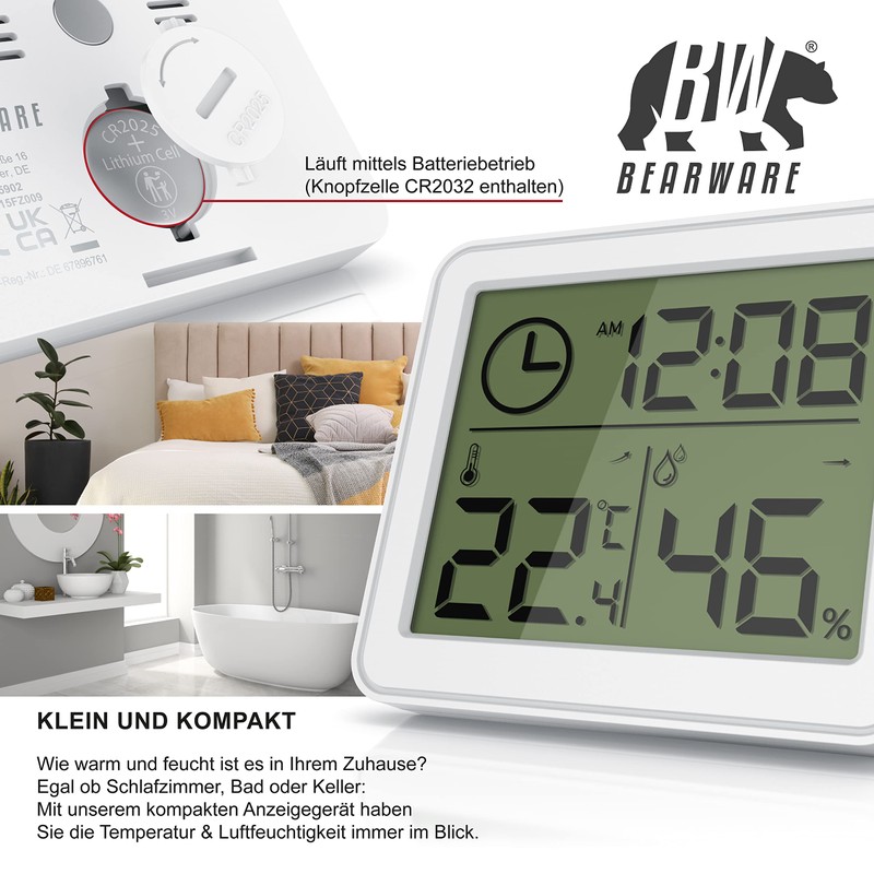 CSL Digital Mini Thermo-Hygrometer, Indoor Thermometer, Room Thermometer, Temperature and