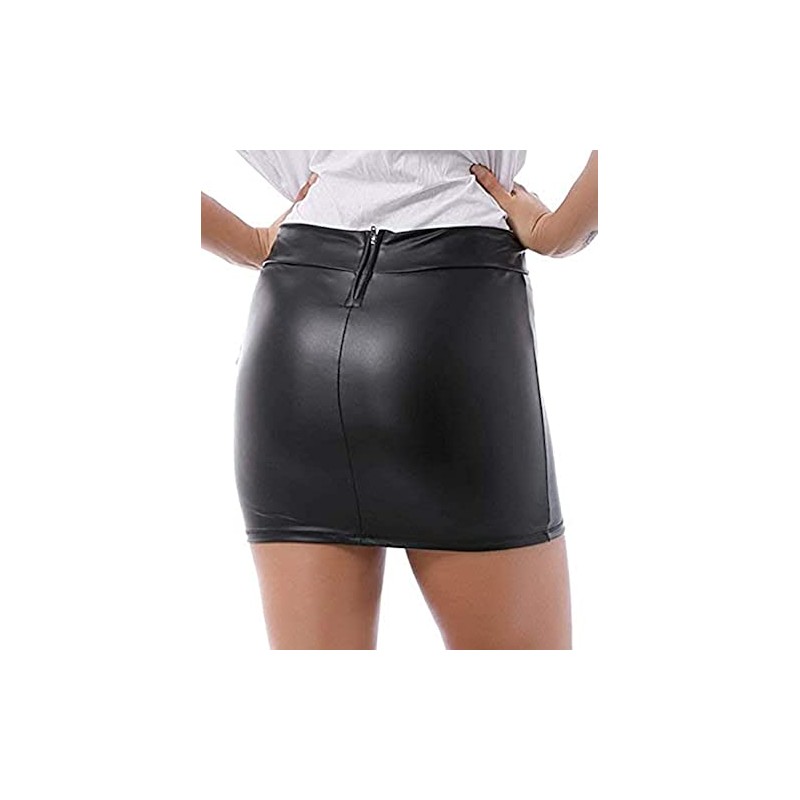 Women's Skirt Leather Look Stretch Skirt Wetlook Short, black