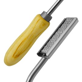 Veterinary Dental Float Tool, Adjustable Wood Handle, Stainless Steel, Ras Design (Curved Up-Ward, Wood/Stainless Steel, Adjusable)