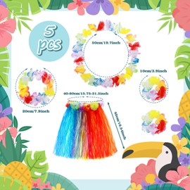 Abeillo Hawaii Hula Skirt, Pack of 5 Hawaiian Hula Grass Skirt for Girls, Hula Dance Skirt with Flowers, Costume Accessories, Hawaiian Hula Party Fancy Dress for Girls, Tropical Party Decorations, 40