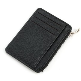 Small Wallet for Men Ultra Flat Mini PU Leather Wallet with Zip for 6 Cards Minimalist Style Bank Credit Card Coin Bag Vintage Leather, black, Casual