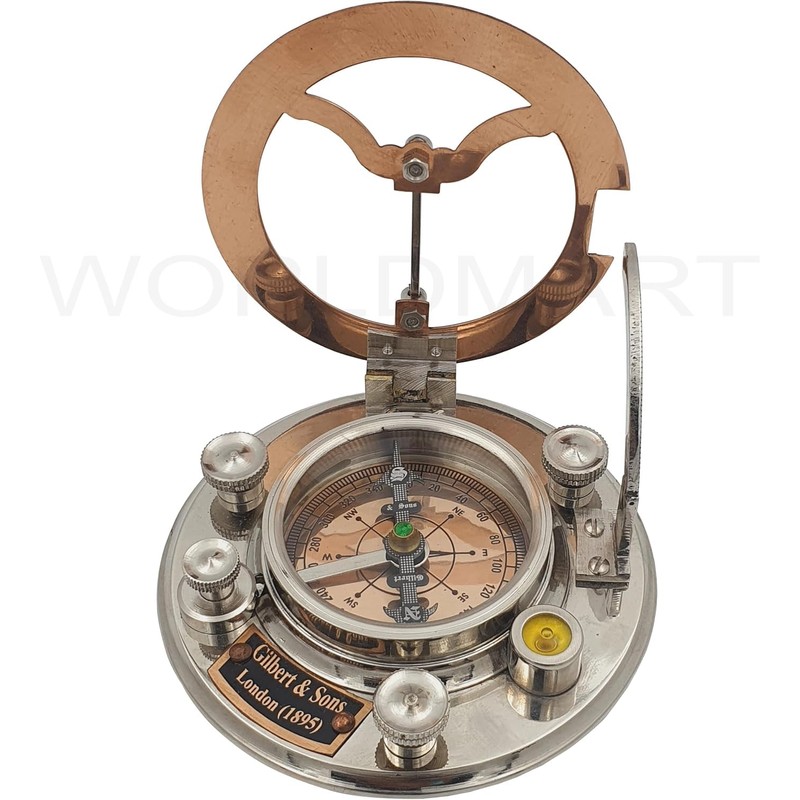 WOANIN Antique Brass & Copper Sundial Compass silver Clock in