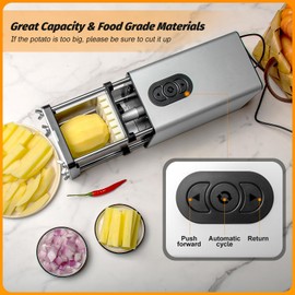 Electric French Fry Cutter,French Fry Cutter Stainless Steel with 1/2 & 3/8 Inch Blade,French Fries Cutter for Restaurants & Home Kitchen,for Potatoes,Carrots,Onion,Cucumbers,Apples