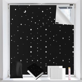 Window Blackout Fabric, 100% Opaque, 200 x 145 cm, Blackout Roller Blind, No Drilling Required, Roof Window Blackout Film, Travel Blackout Roller Blind (Stars Moon, 200 x 145 cm)