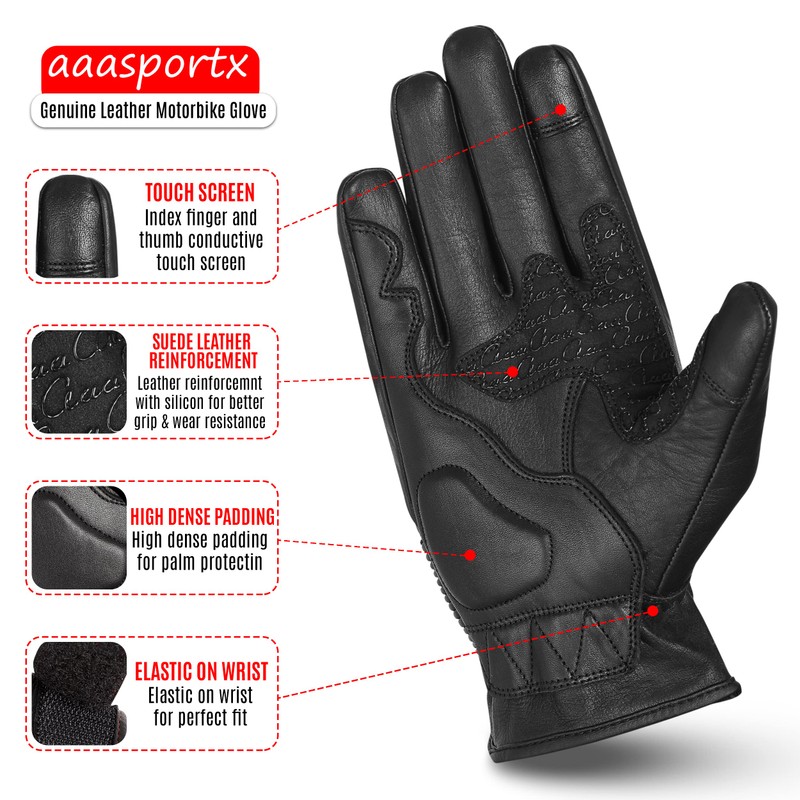 aaasportx Motorcycle Gloves Men's Leather Touchscreen Function - Protectors Motorcycle